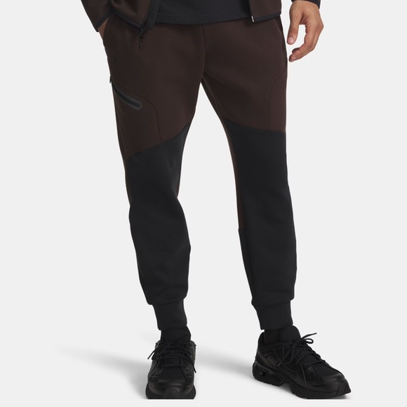 Under Armour Unstoppable Fleece Black and Brown Joggers - Picture 2 of 8